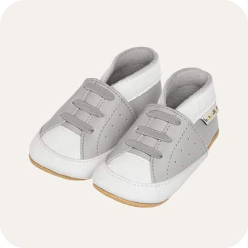 Chaussons bébé cuir souple Baskets grises